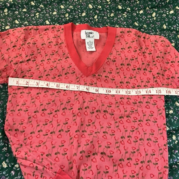 Vintage Bonnie & Bill by Holly T-shirt Womens S Pink Floral V-neck Rayon 90s - Picture 4 of 5